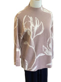 Entro taupe ivory print mock neck 3/4 sleeve sweater
