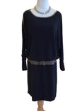 Frank Lyman Black Peek-A-Boo Sleeve Dress with Gold Trim Accent
