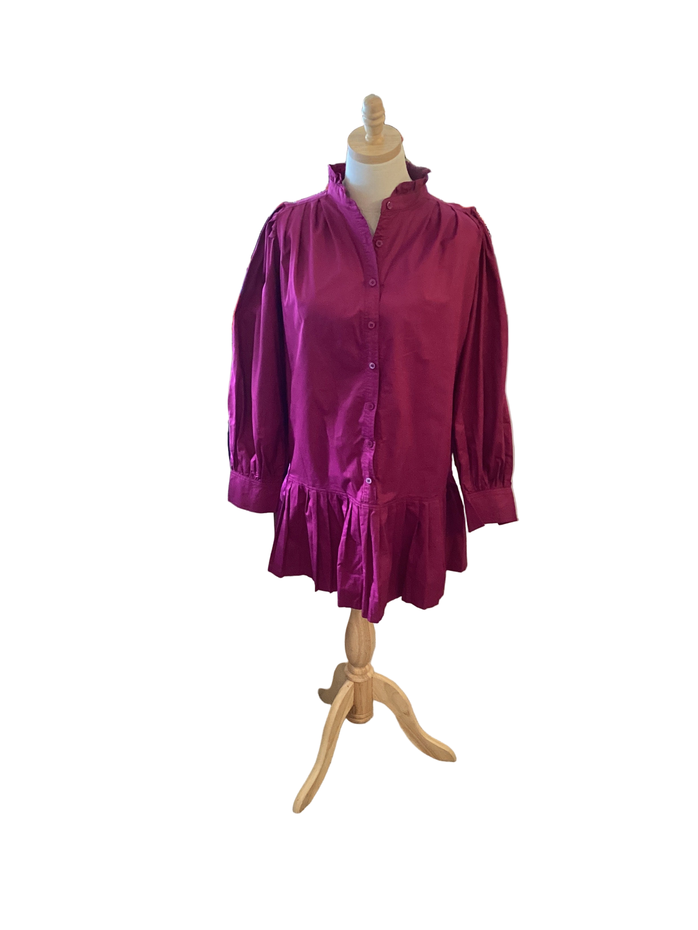 &Merci maroon button up long sleeve dress