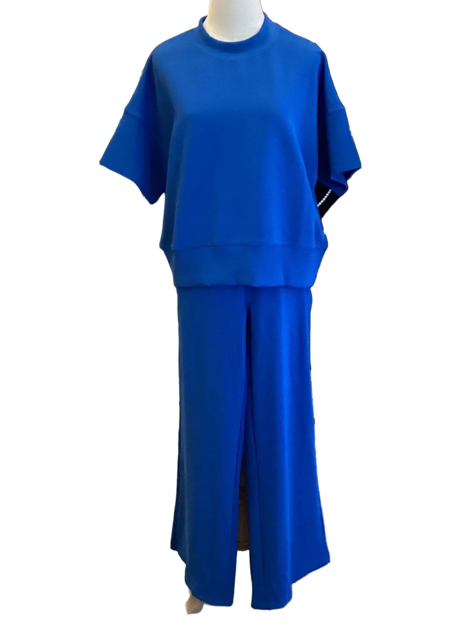 Zenana classic blue ribbed round neck tee and pant set