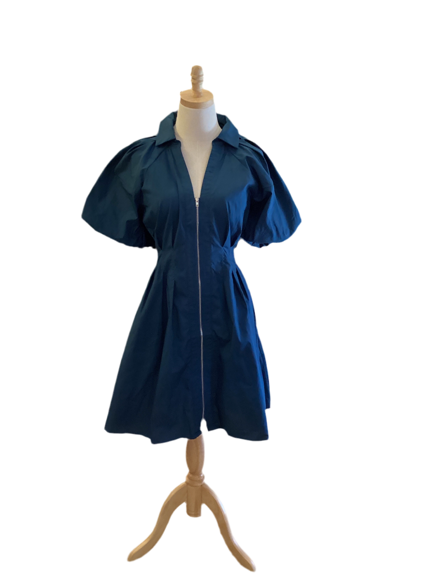 Style U teal bubble sleeve front zip dress