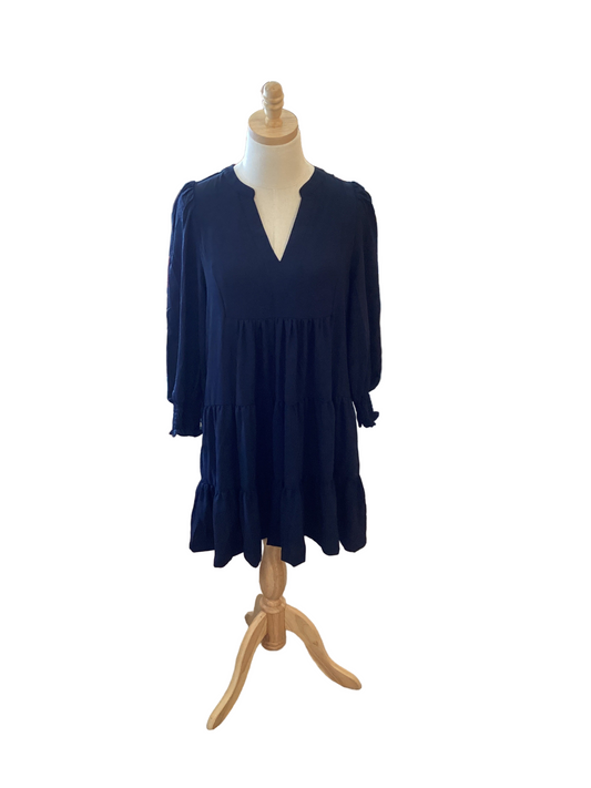 Umgee navy blue ruffled dress long sleeve