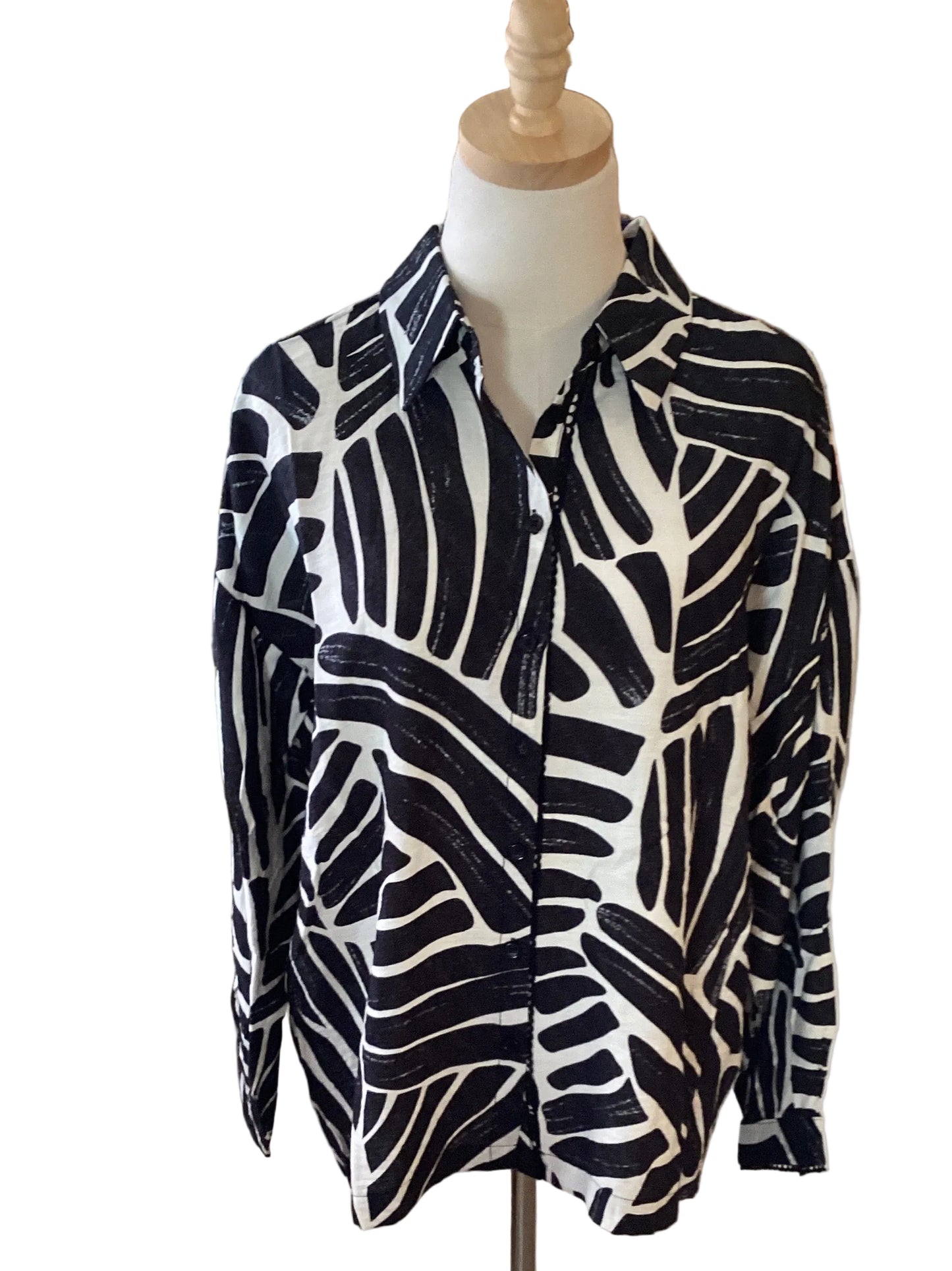 Jodifl black ivory print long sleeve button down top