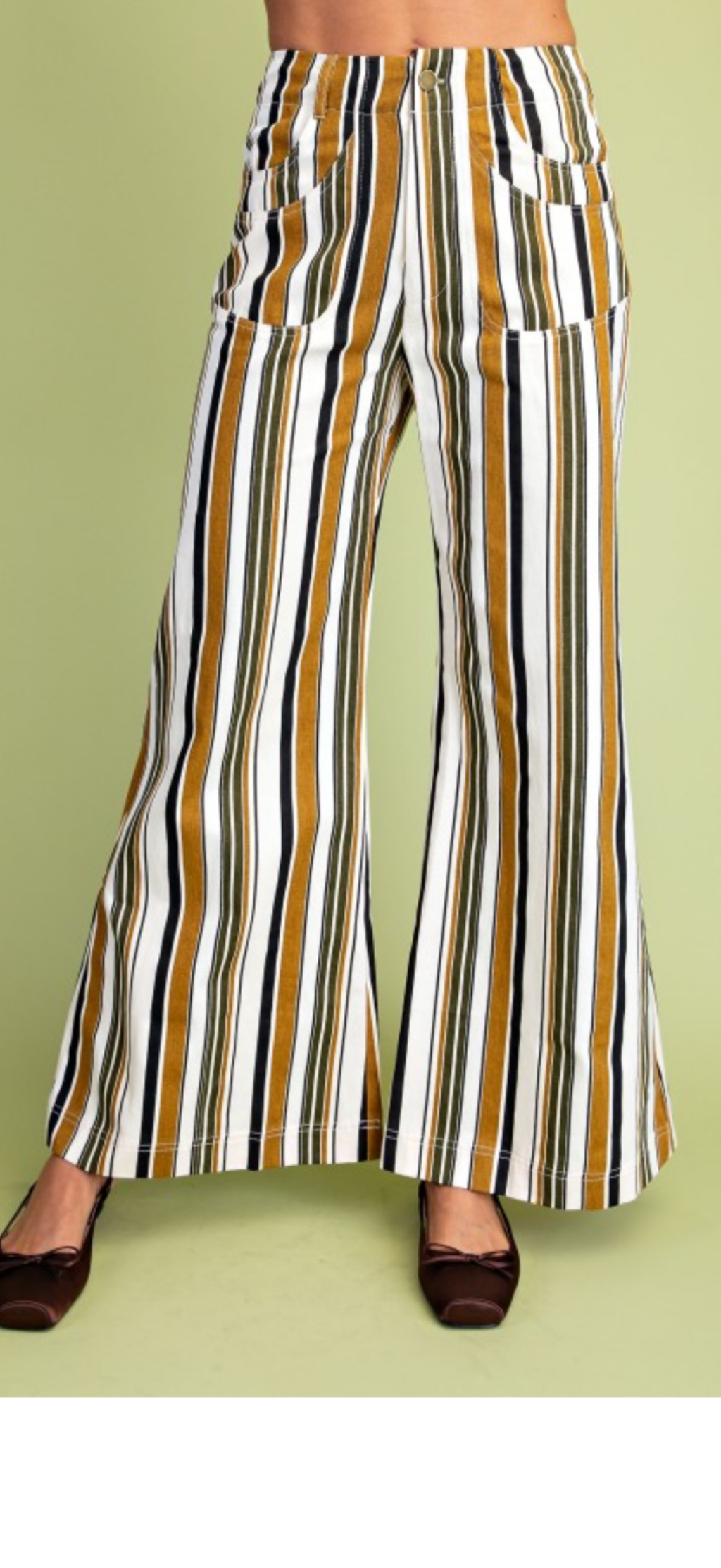 Gigio olive & camel striped flared denim style pants