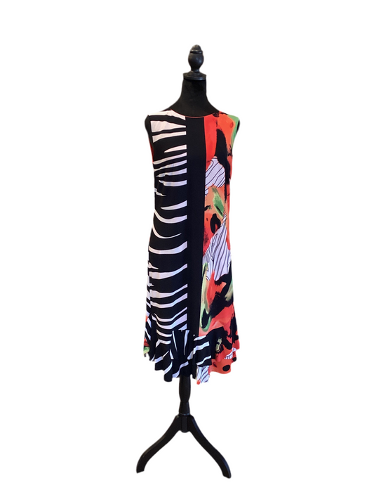 Frank Lyman black/white sleeveless dress with bottom ruffle