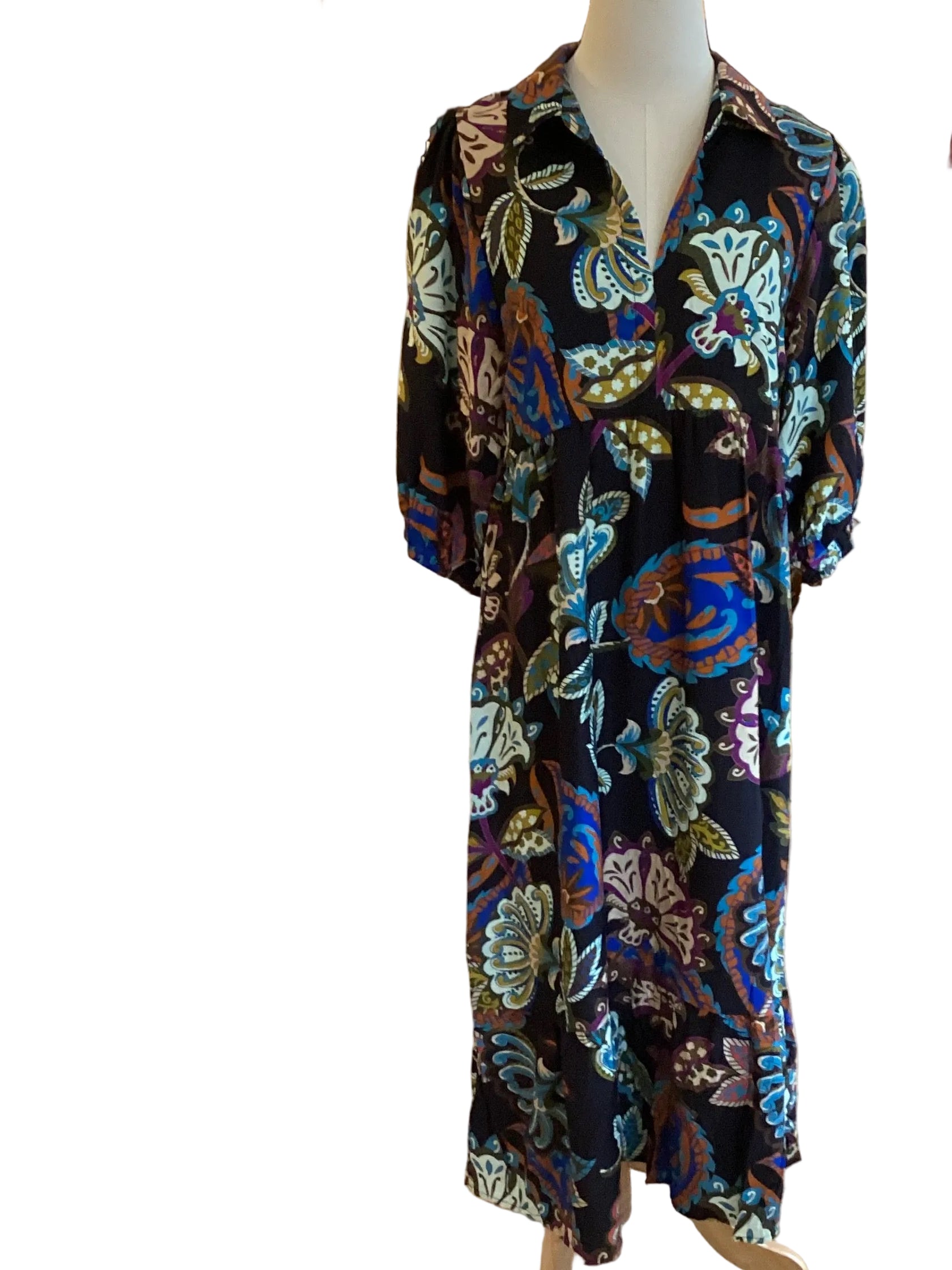 Umgee black printed collared midi dress