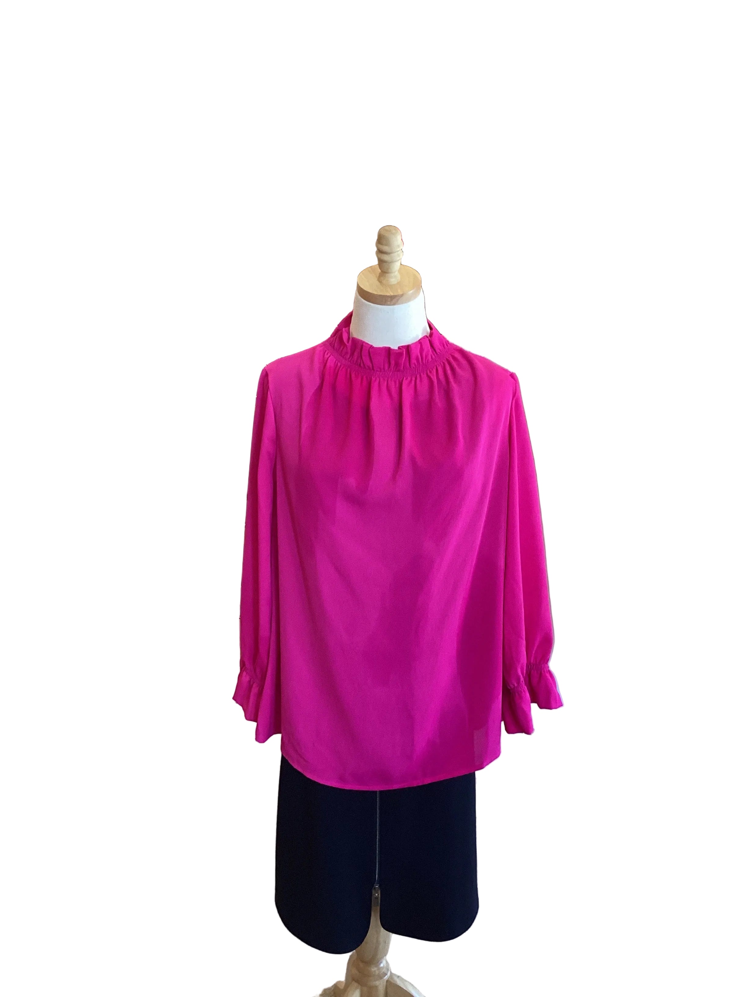 2 Hearts Hot Pink top with mock neck and ruffle sleeve