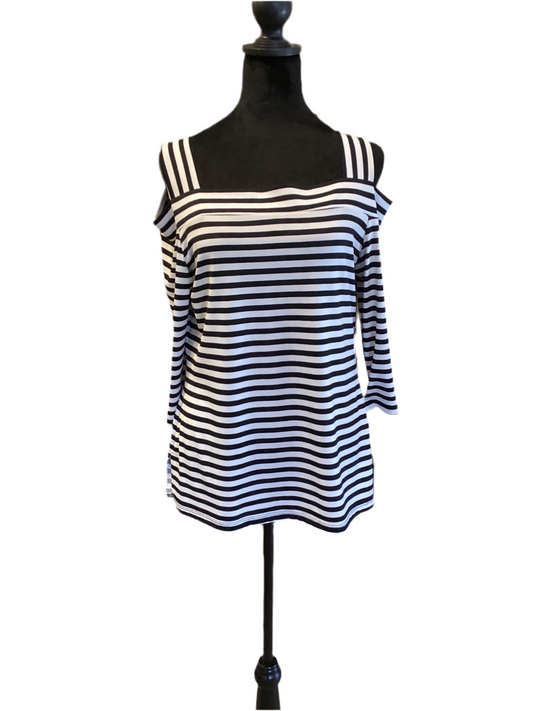 Frank Lyman black white stripe old shoulder top