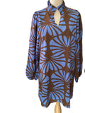 Jodifl brown  / blue ruffle neck puff sleeve dress
