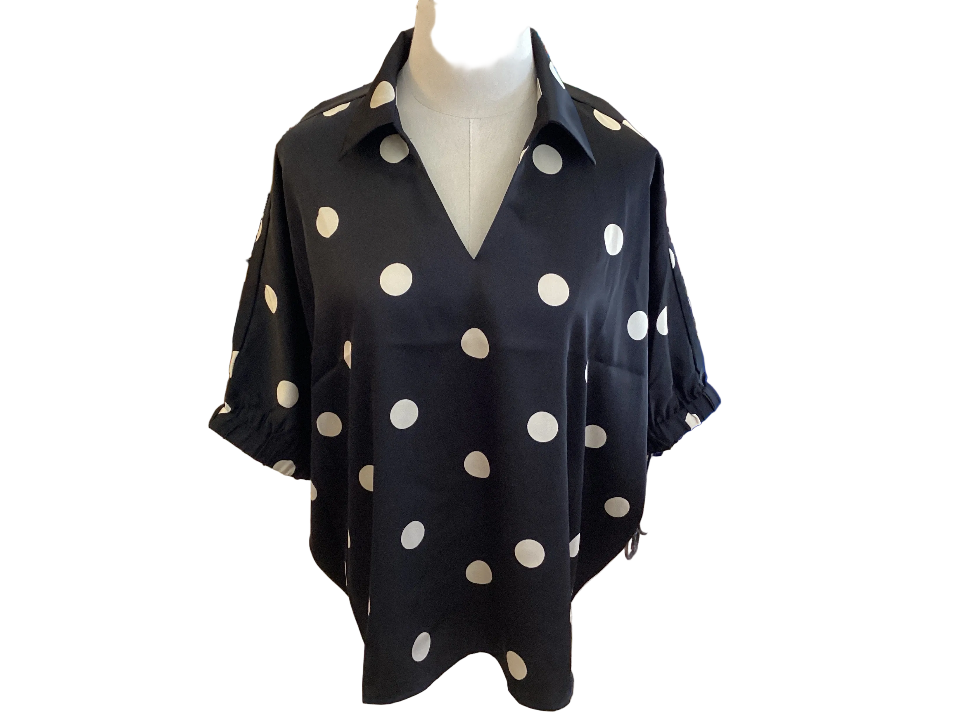 Jodifl Black & Ivory Polka Dot V-Neck Tunic Top