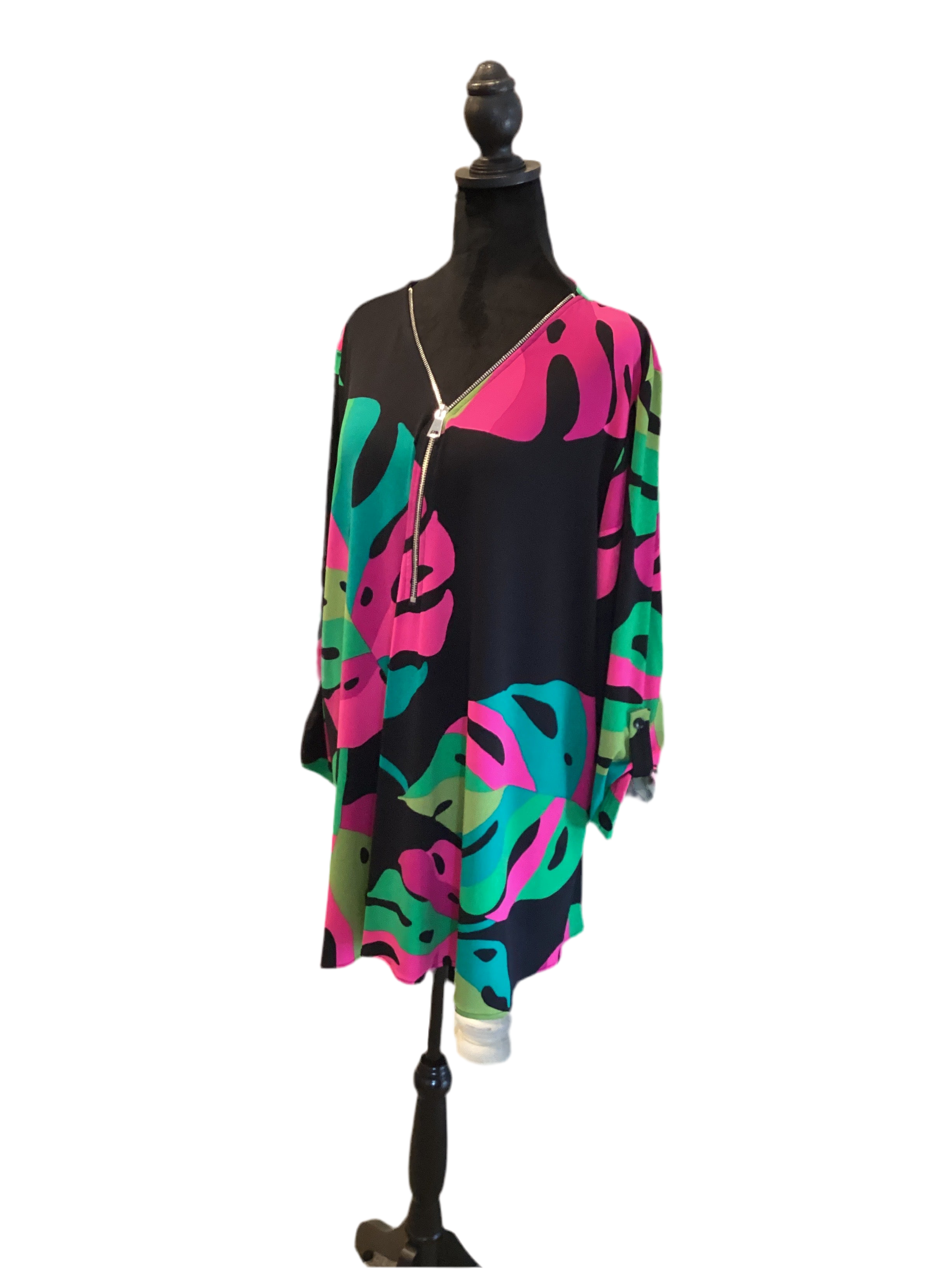 Joseph Ribkoff multi color half zip 3/4 sleeve tunic size 22