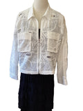 Picadilly white front zip embroidered crop jacket