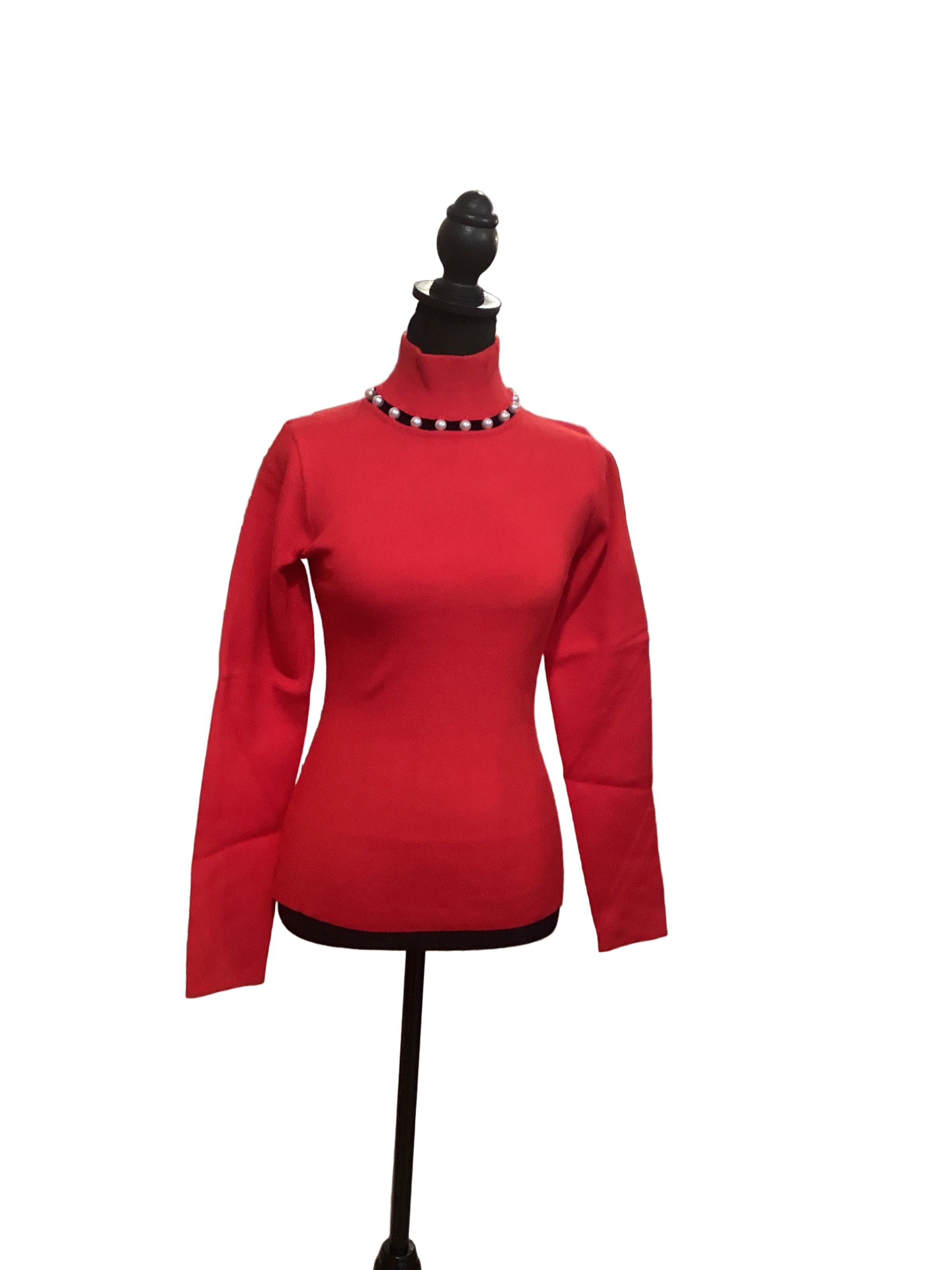 Fate red pearl trim turtleneck sweater