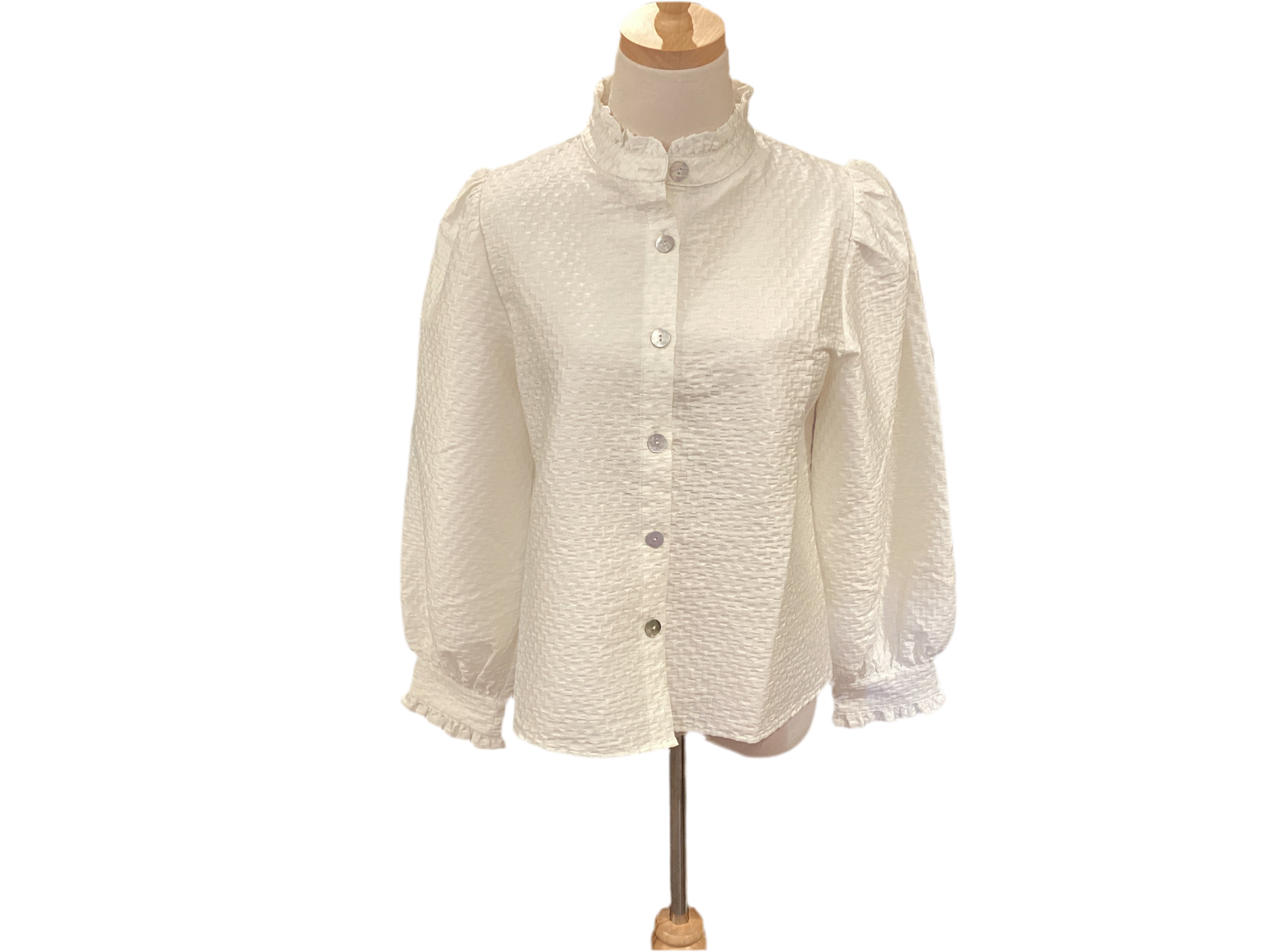 THML ivory ruffle neck button down top & long sleeve with ruffle