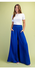 Gigio Satin Wide Leg Pants with Smocked Waist
