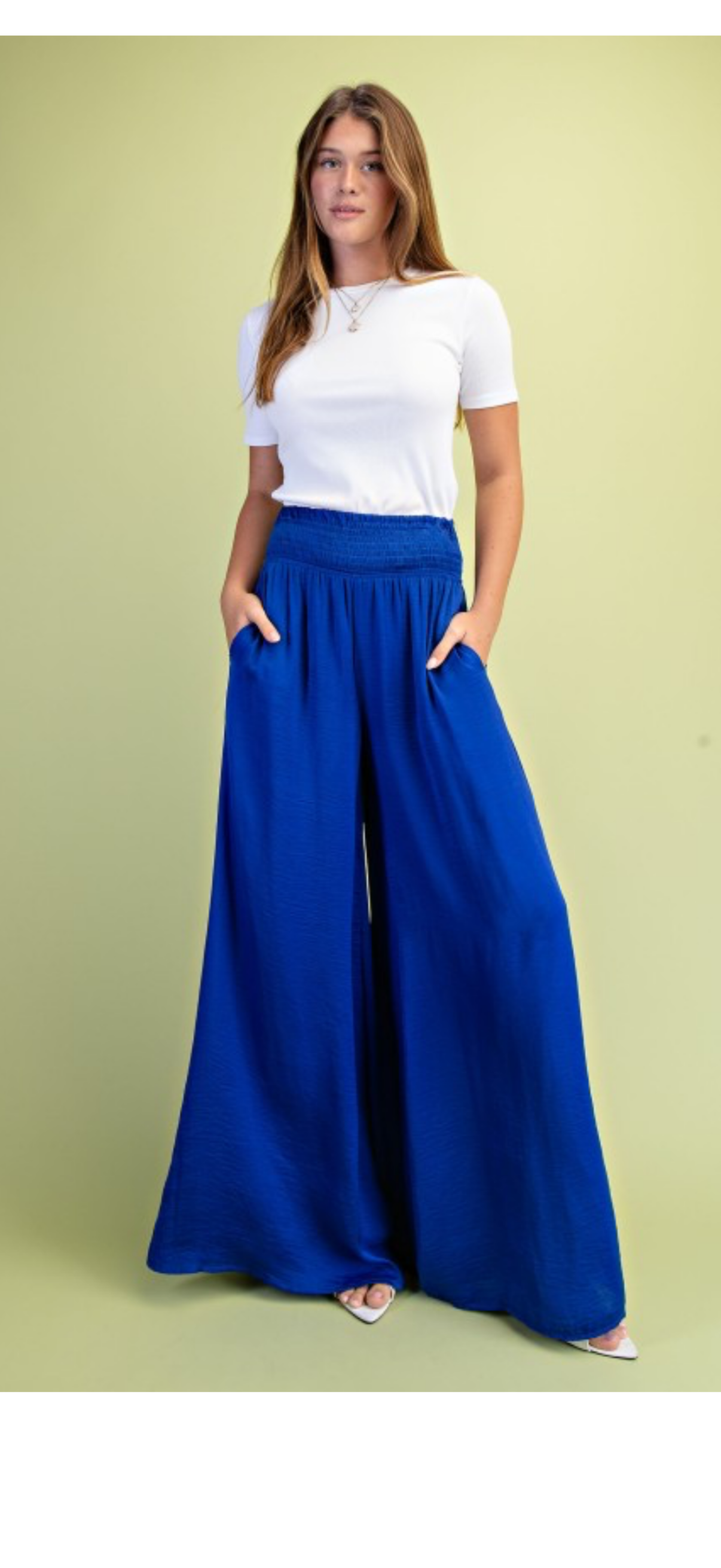 Giglio Satin Wide Leg Pants with Smocked Waist