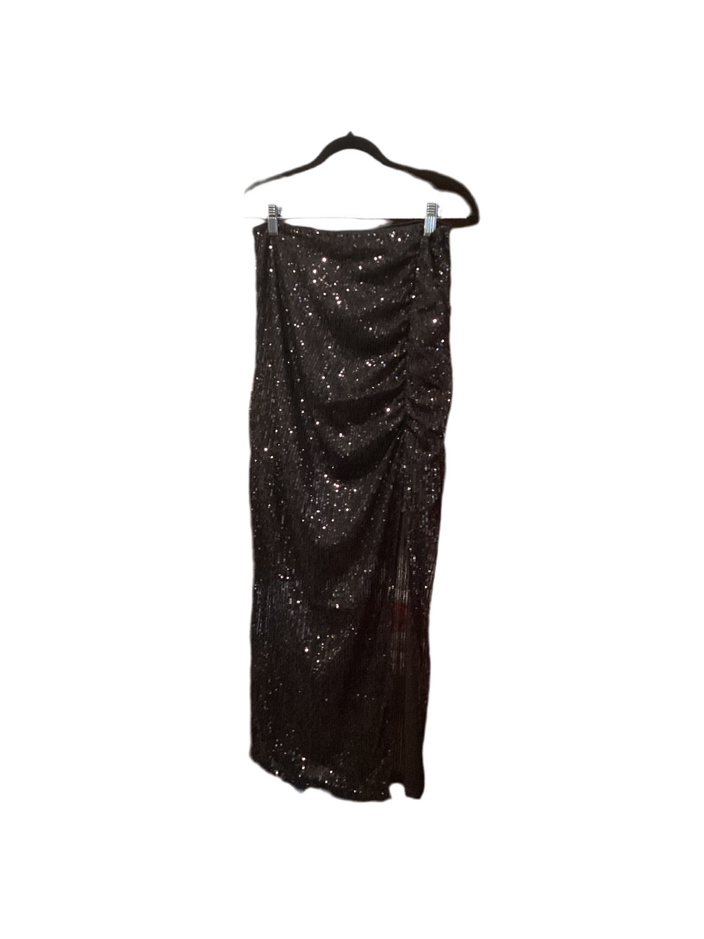 Iris black sequin midi skirt with side rushing