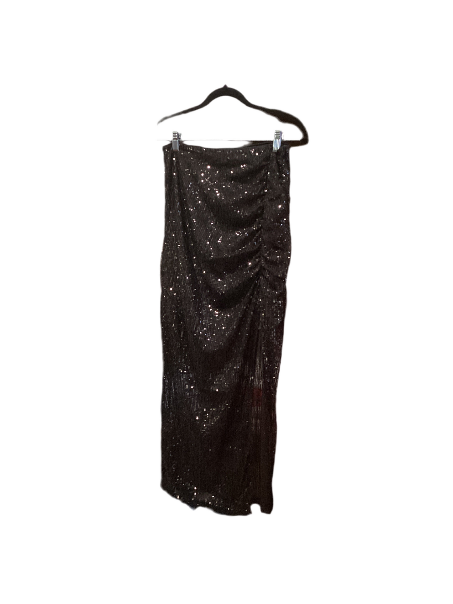 Iris black sequin midi skirt with side rushing