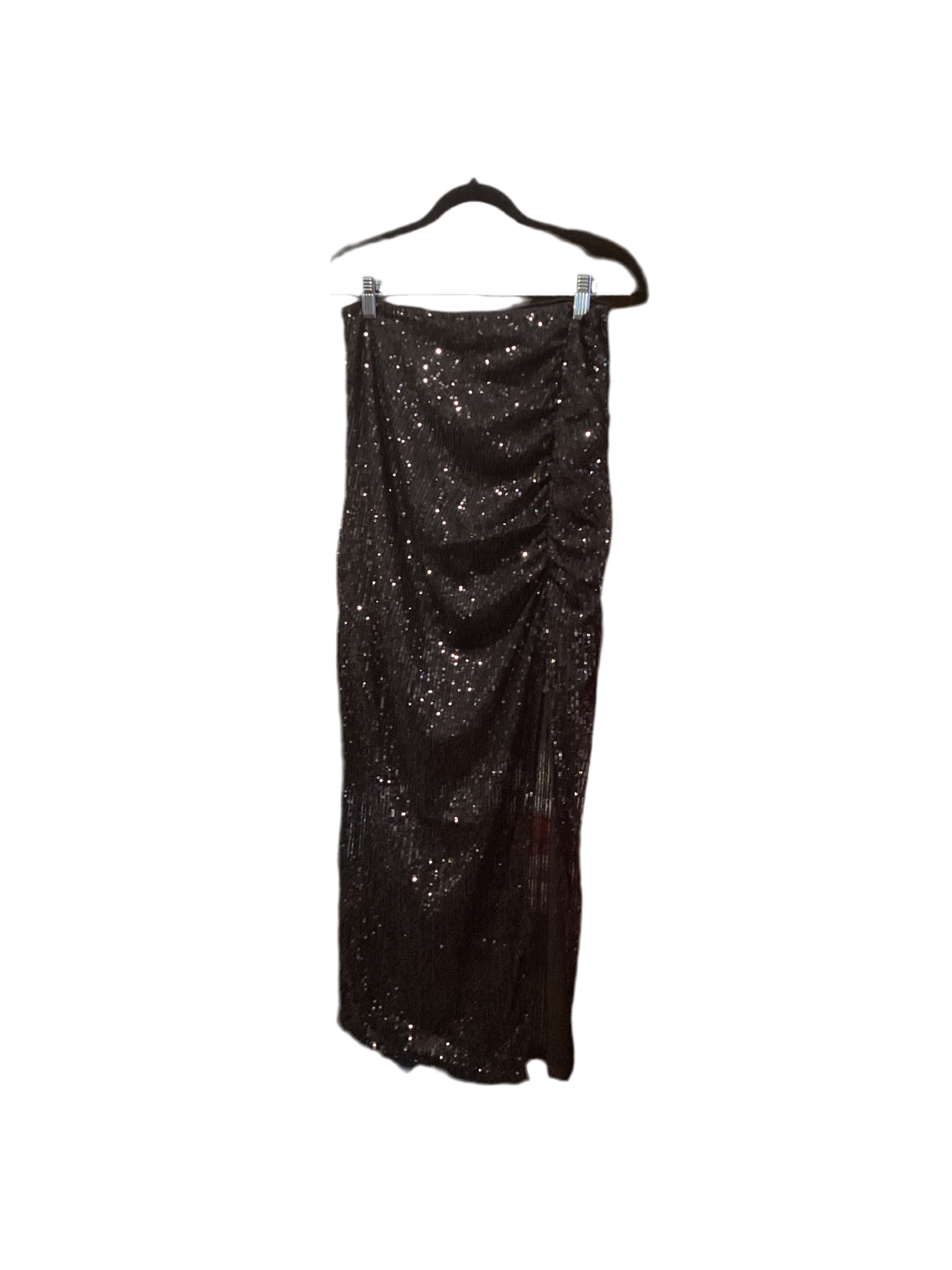 Iris black sequin midi skirt with side rushing