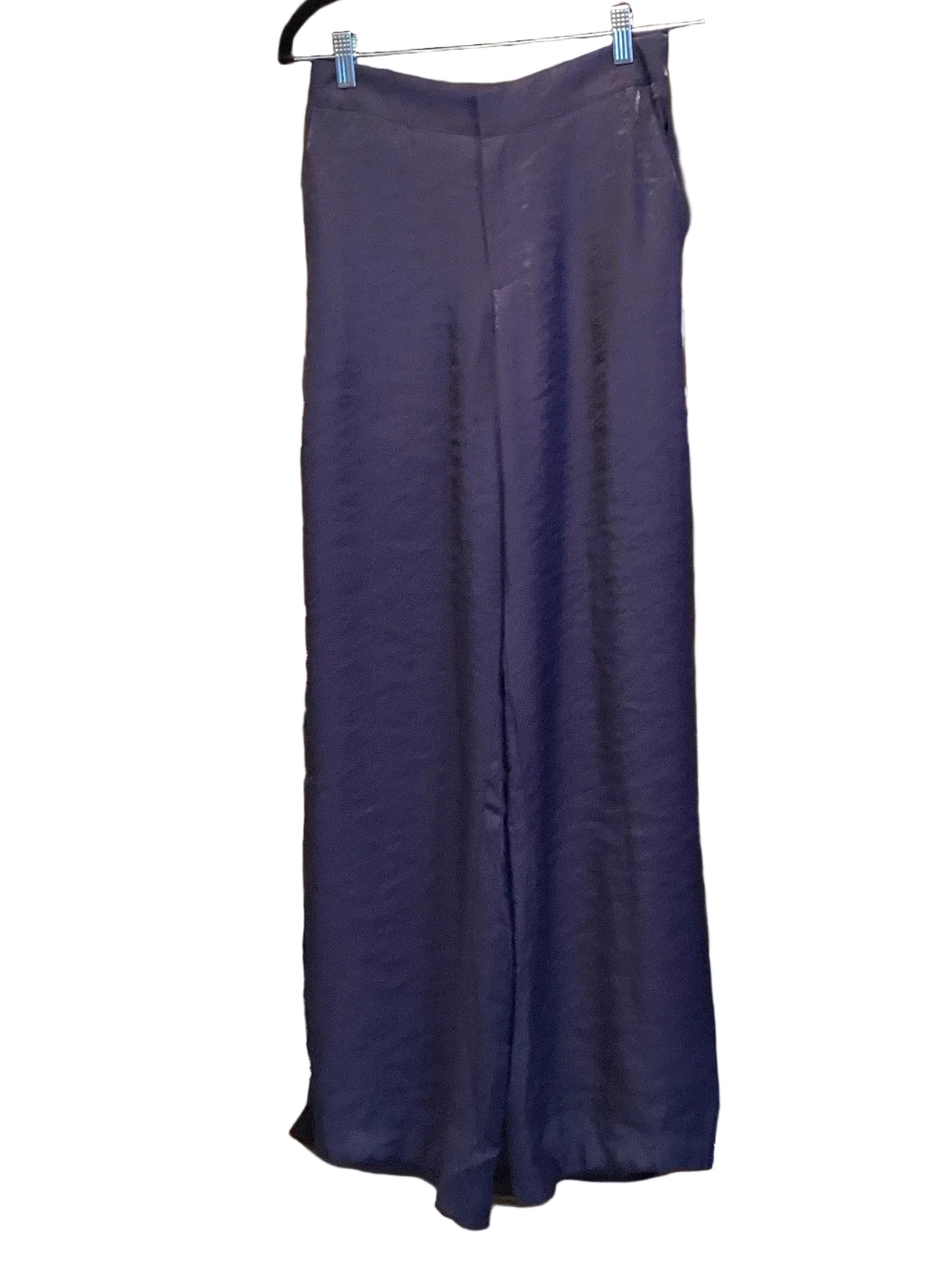 Glam navy high waist front zip side pocket flowy pants