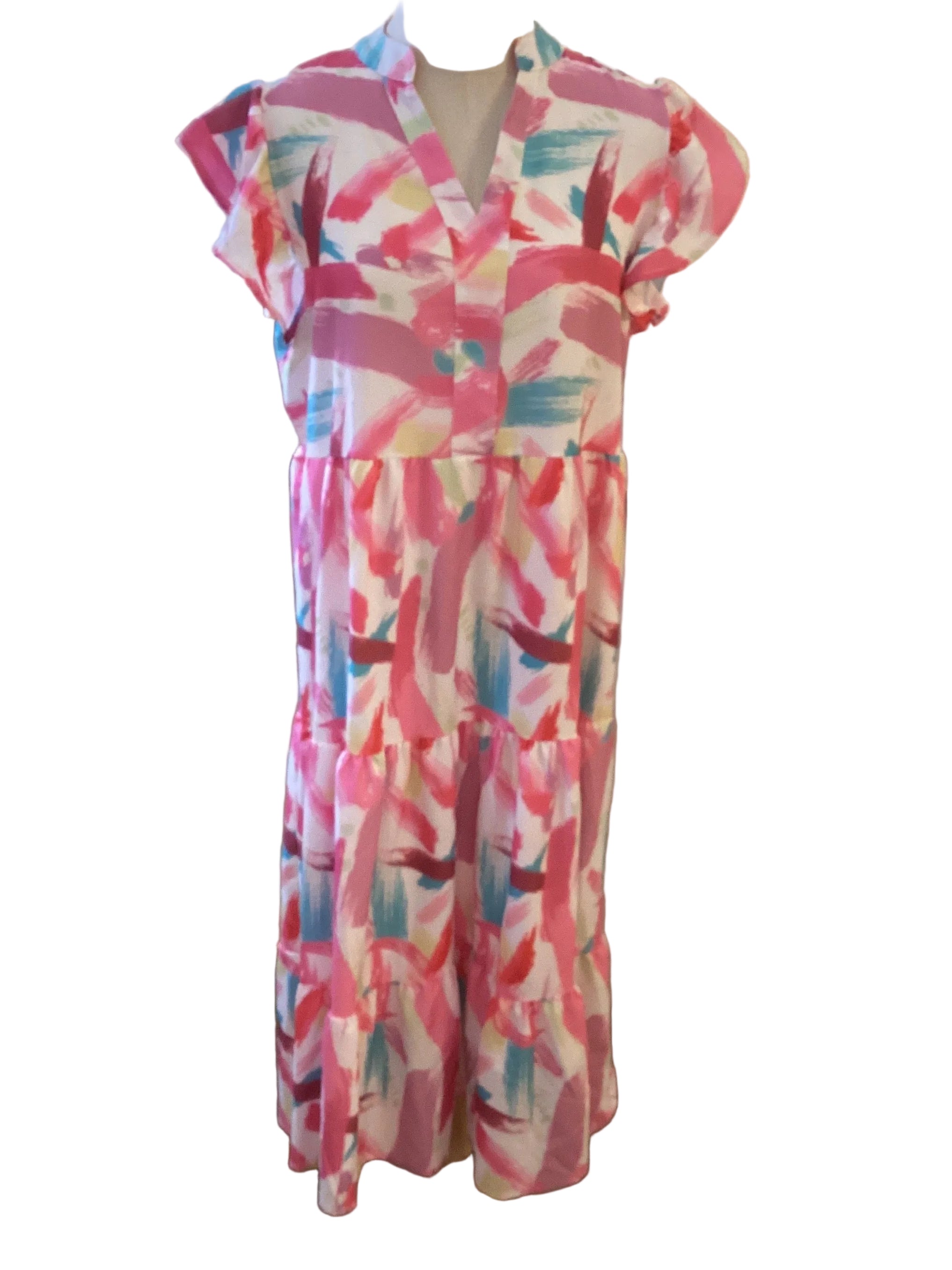 Sundayup multi color v neck ruffle skirt maxi