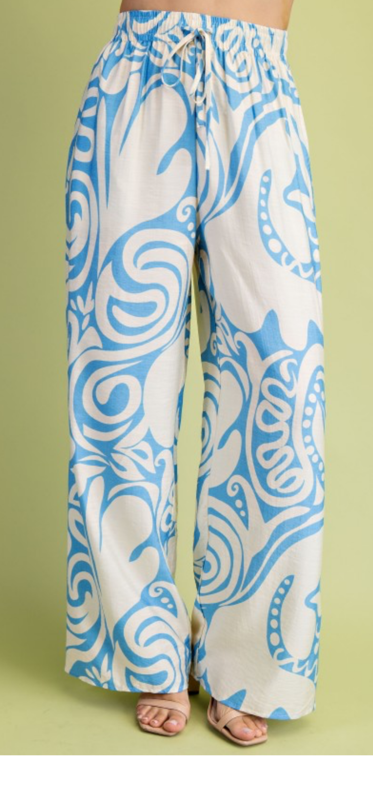 Gigio blue ivory relaxed fit elastic waist pants