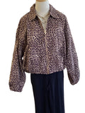 Entro leopard print denim like jacket with elastic hem and cuff, side pockets