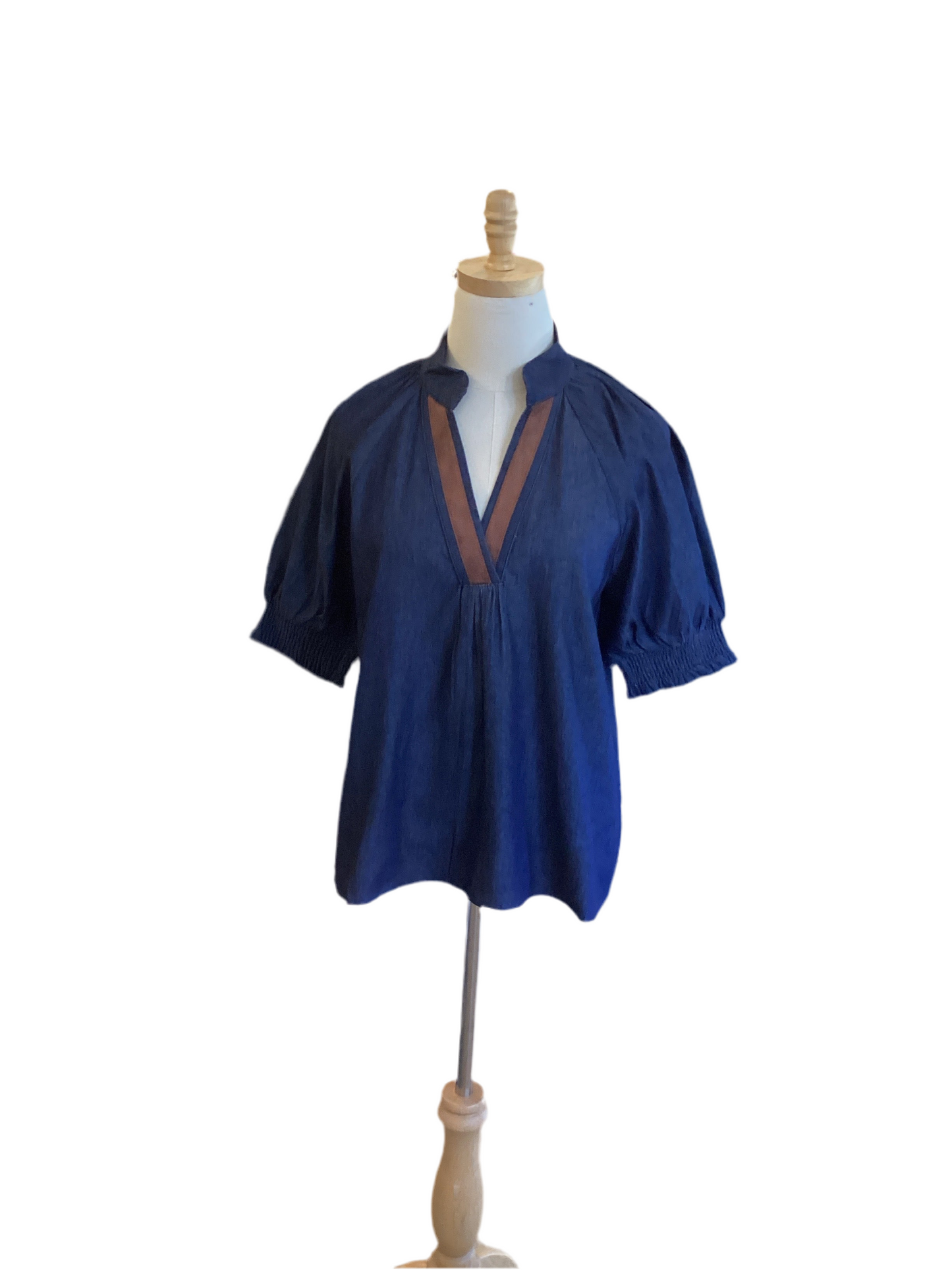 THML short sleeve v neck denim top