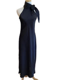 Glam black satin like halter maxi with side tie bow