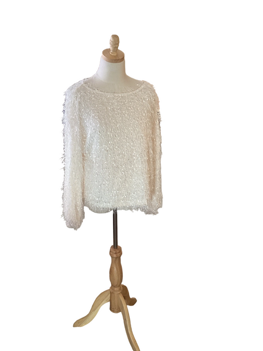 Vine & Love feather fur cream puff sleeve top