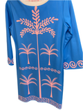 Parisou blue dress with pink palms