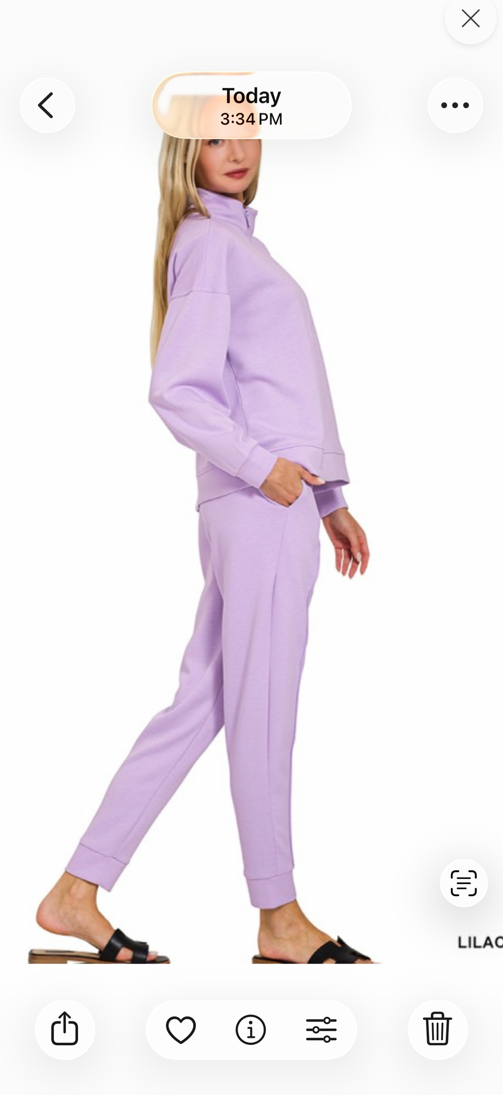Zenana lilac cuffed pant and half zip long sleeve top