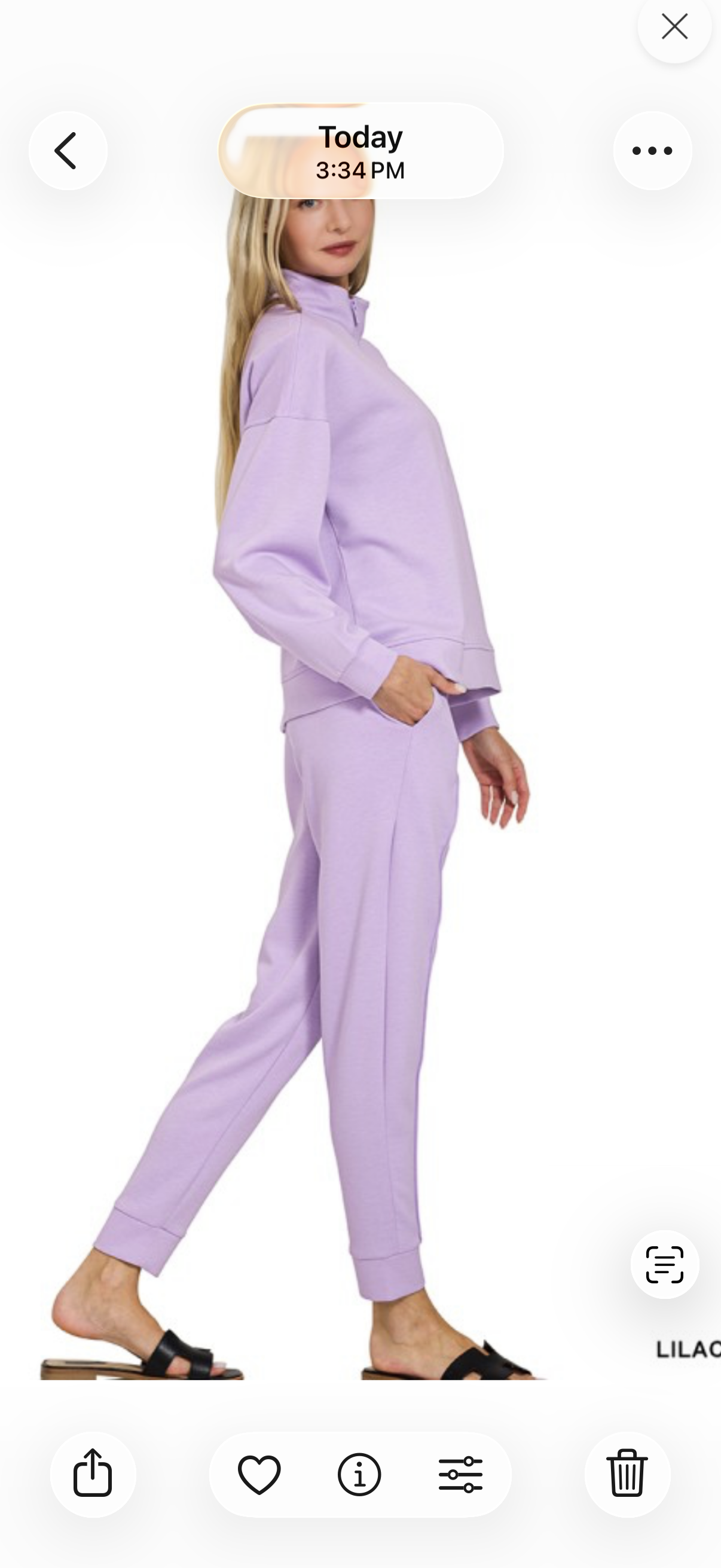 Zenana lilac cuffed pant and half zip long sleeve top