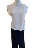 Gigio ivory cap sleeve blouse with one pleated shoulder and side hip zipper