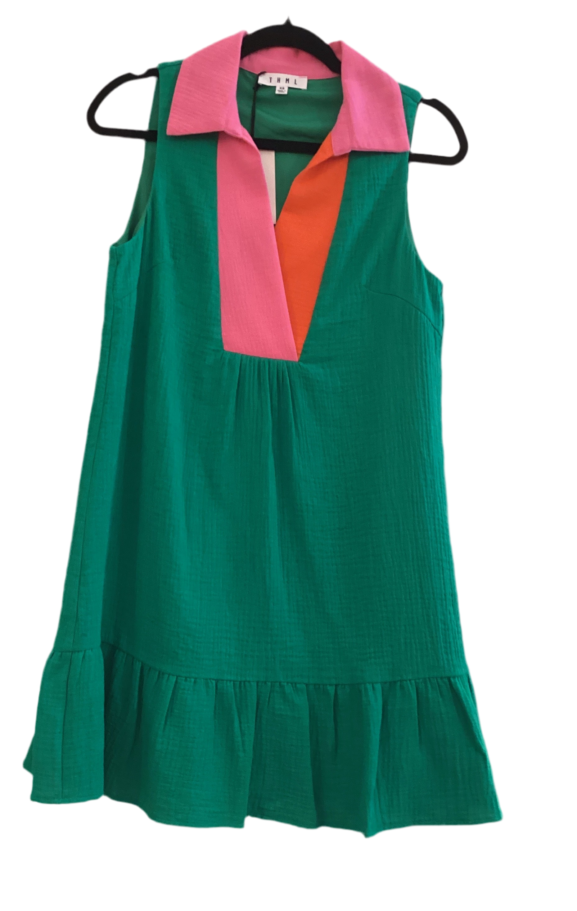 TMHL green sleeveless dress with red & pink accent