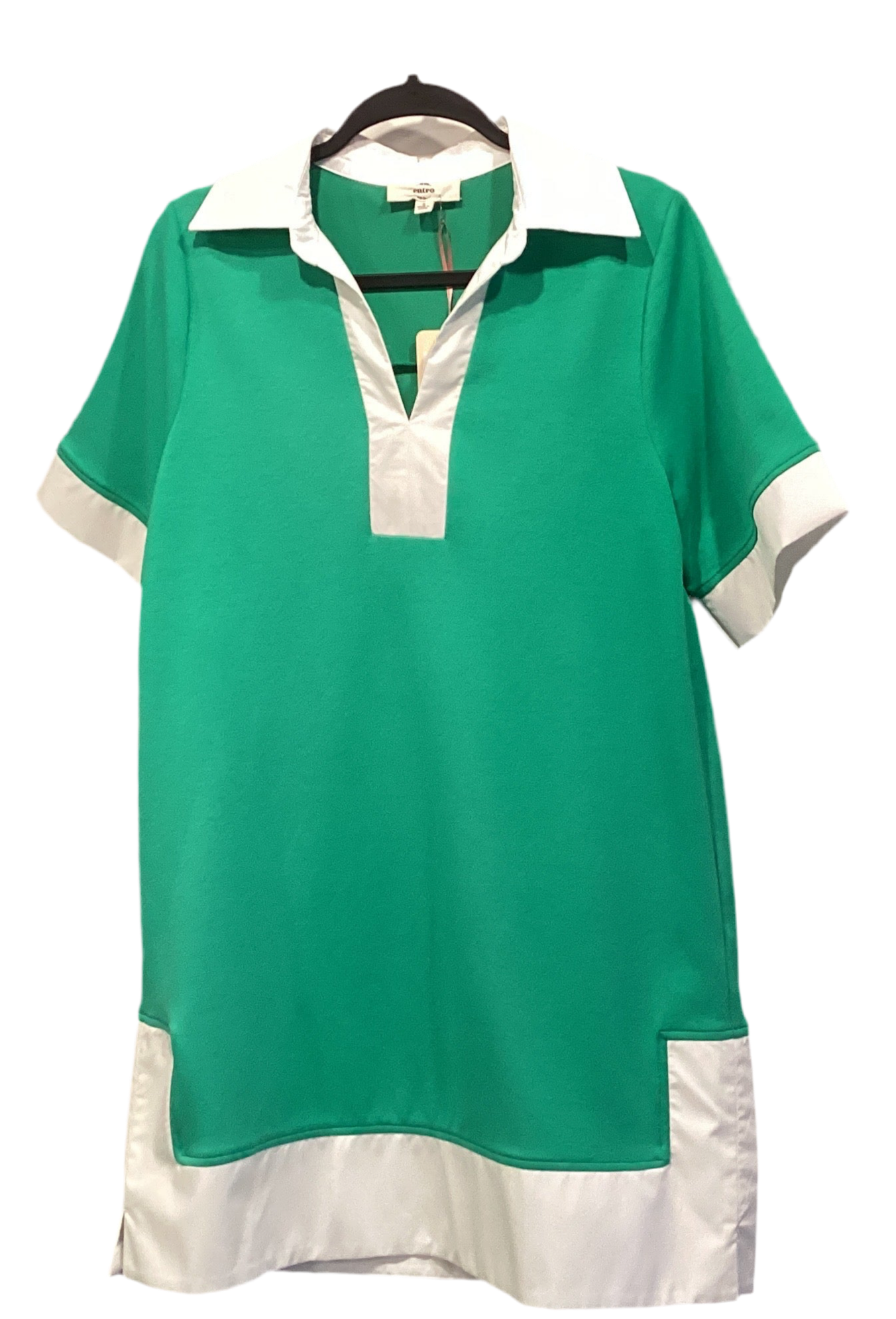 Entro short sleeve green dress with white trim