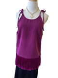 TCEC plum sleeveless tie shoulder strap top with fringe hemp
