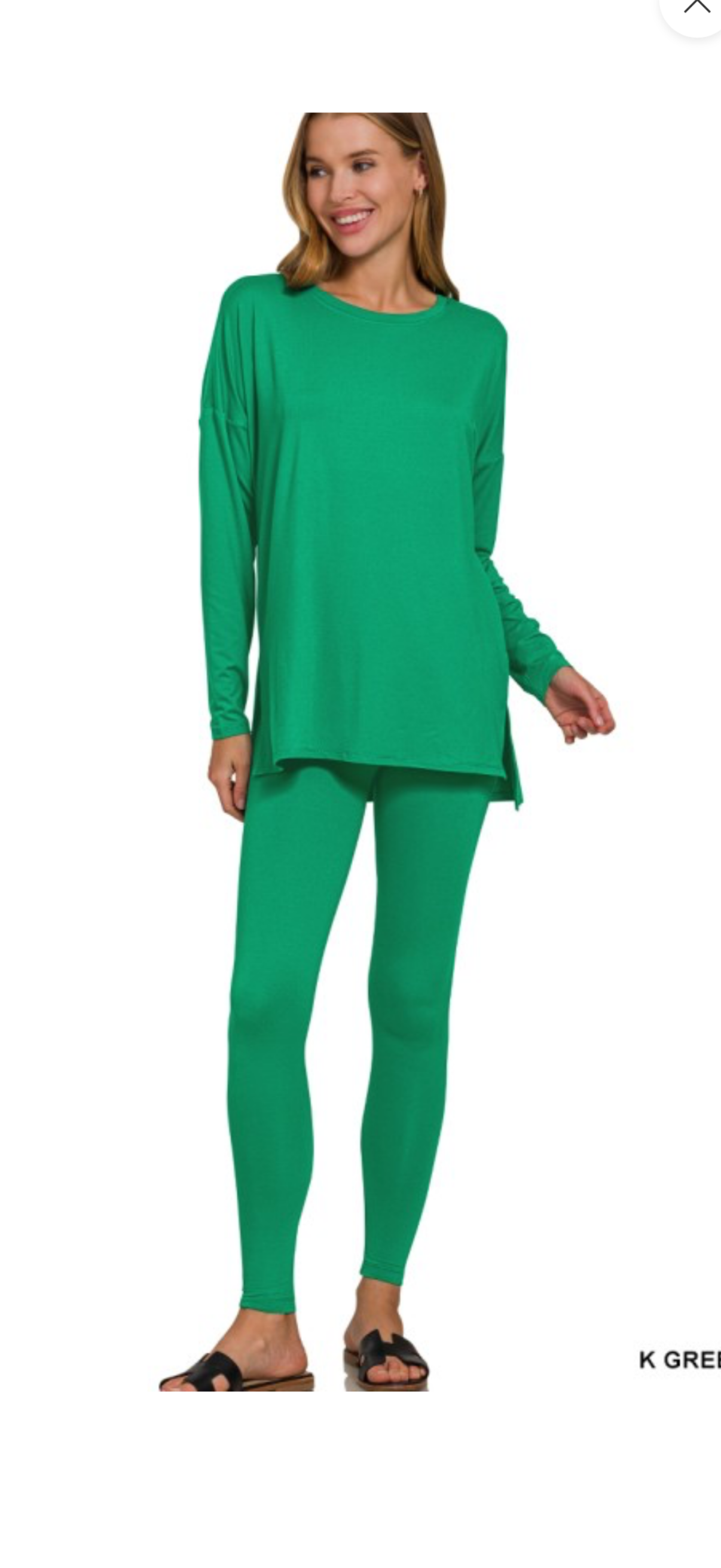 Zenana Kelly Green Long Sleeve Round Neck Lounge Set