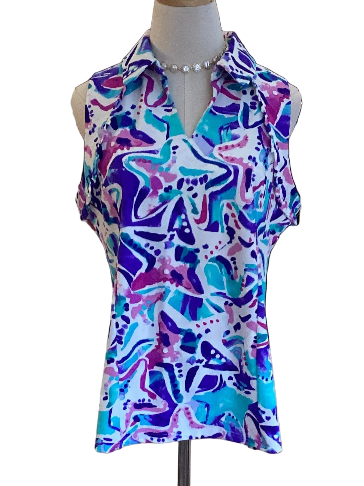 Aryeh Sleeveless Multicolor Print Top Lightweight Casual Blouse