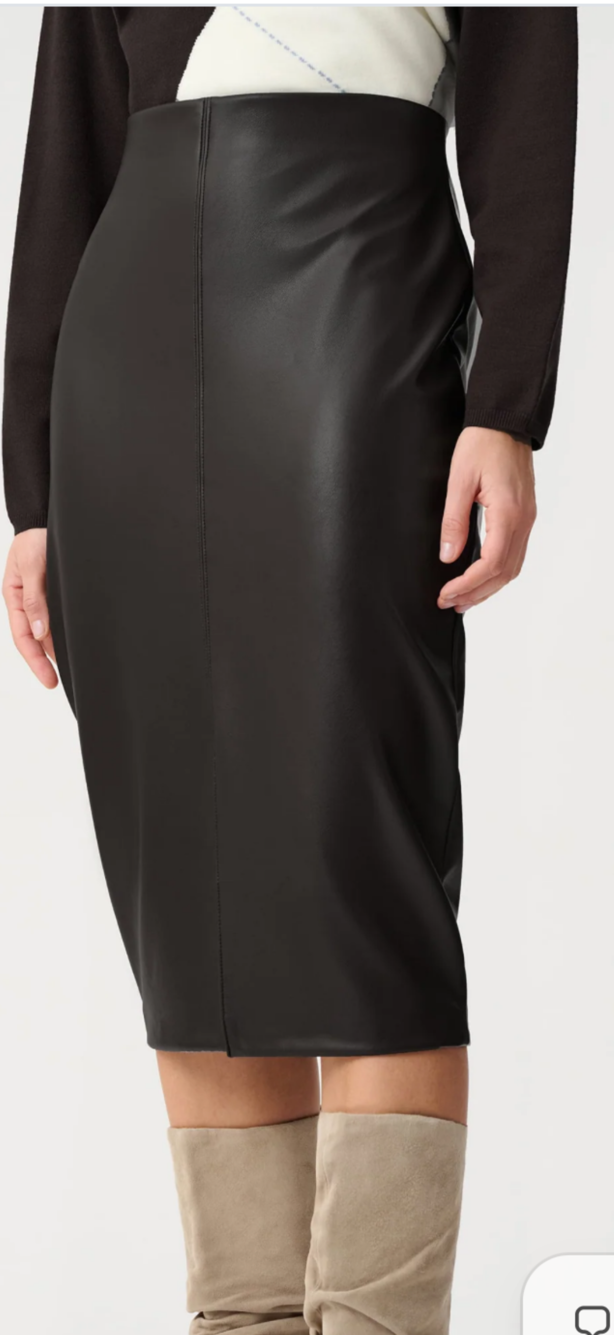 Joseph Ribkoff brown vegan leather midi skirt with front slit