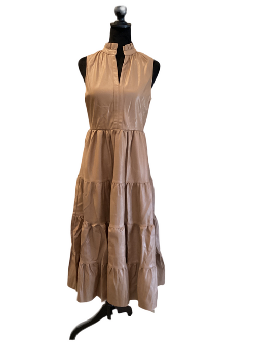 Fate faux leather camel sleeveless midi dress