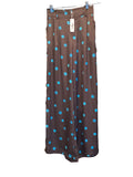 Glam brown wide leg teal polka dot high waist front zip side pocket pant