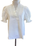 Gigio Cream Textured V-Neck Blouse with Ruffle Collar