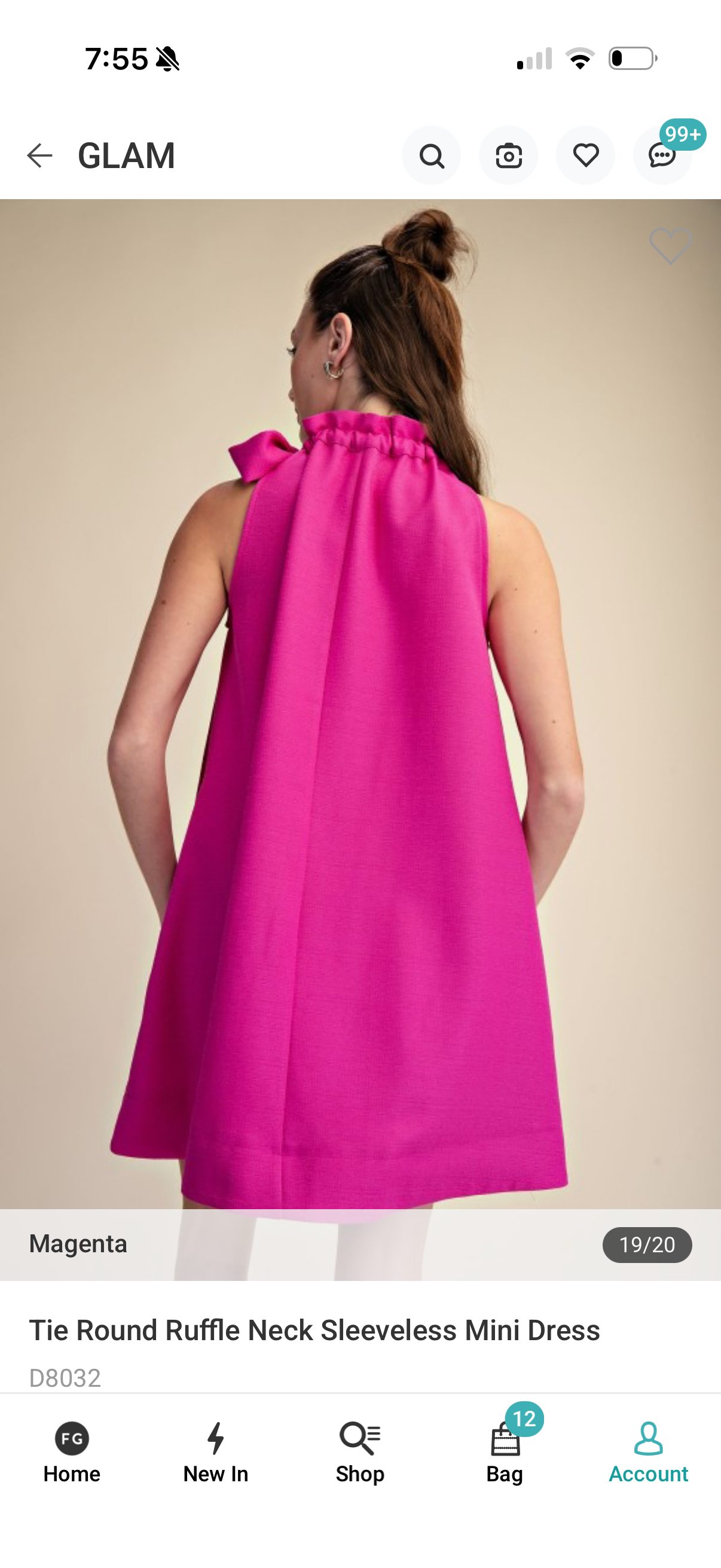 Glam Magenta Tie Round ruffle neck sleeveless mini dress