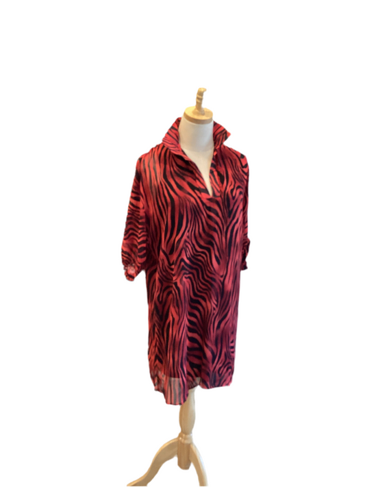 Adrienne tiger stripe orange black puff sleeve dress