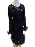 Frank Lyman black floral lace dress with ruffle hem and cuffs