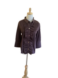 Gretchen Scott brown suede feel 3/4 sleeve button down ruffle top
