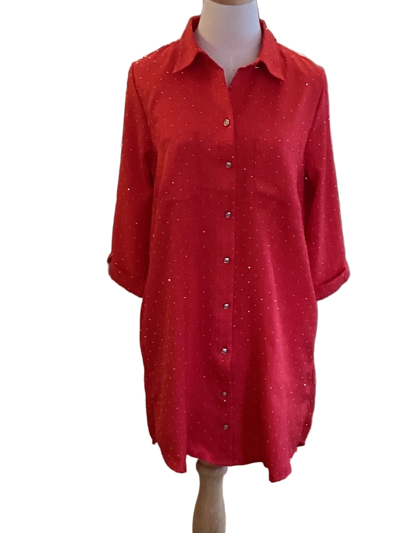 Spin Red Rhinestone Button-Down Shirt Dress & Metal Clips