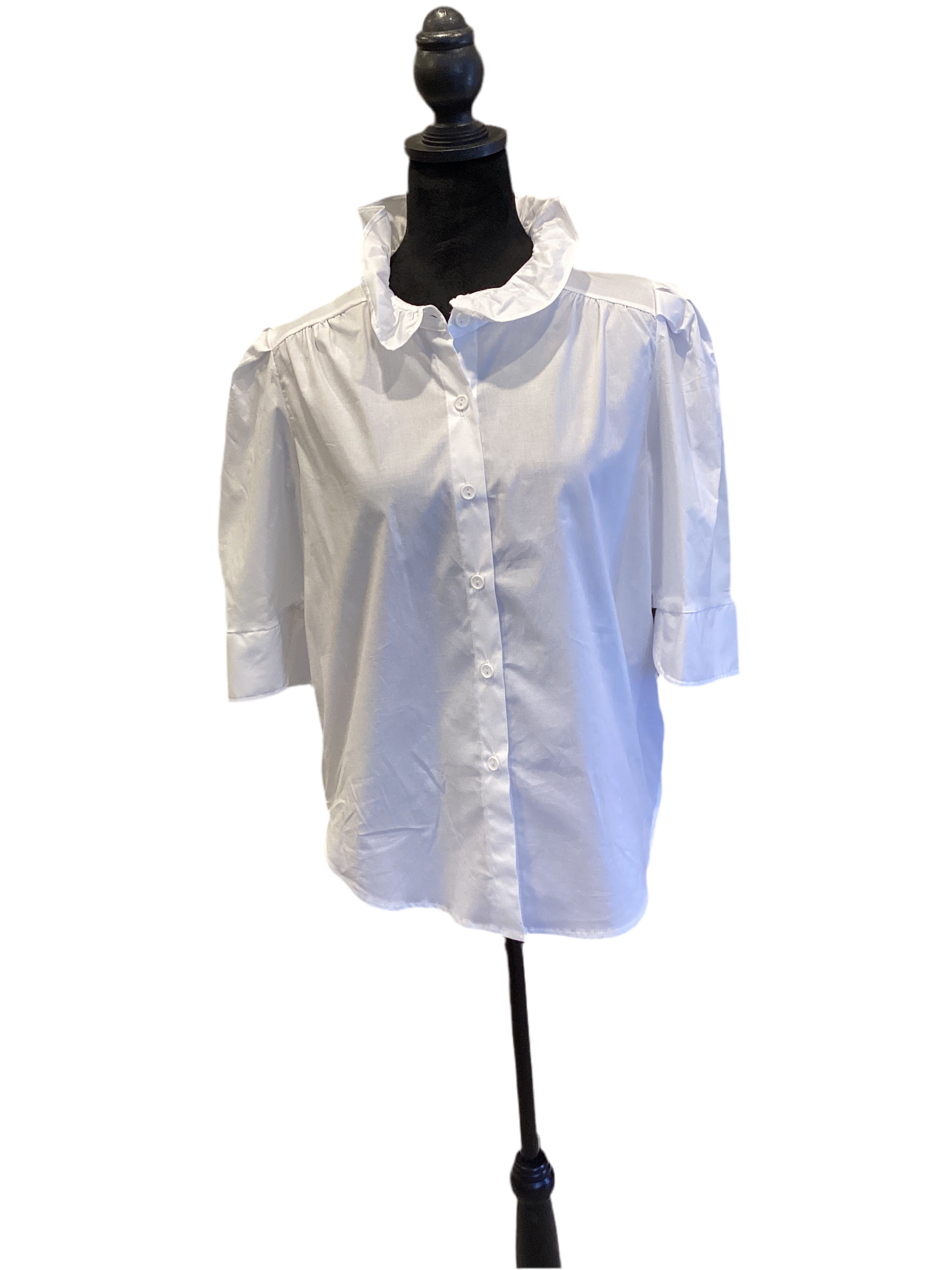 Adrienne Jodie White ruffle Collar Puff Sleeve Top
