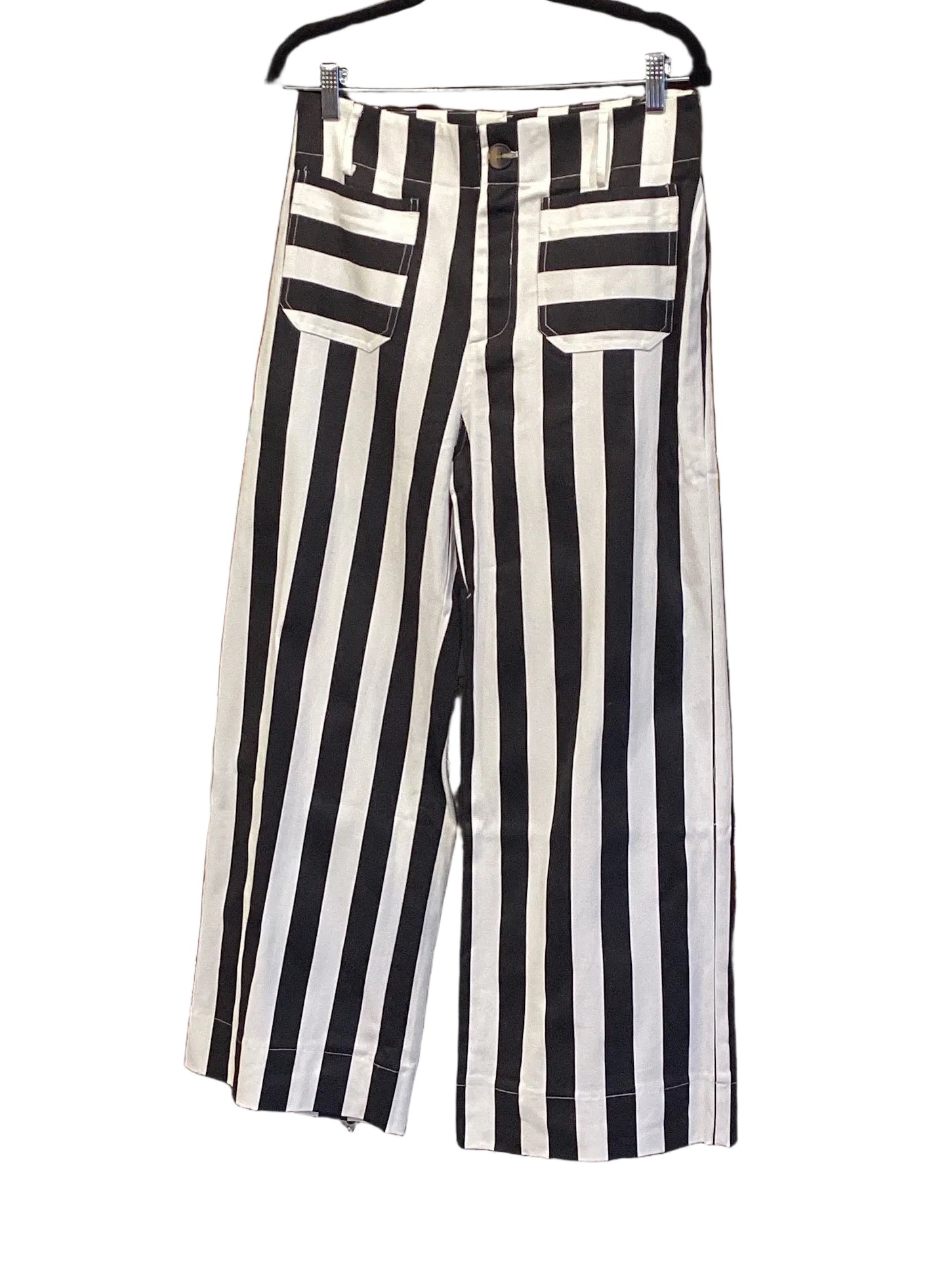 Glam black and white cropped wide leg stripe pants